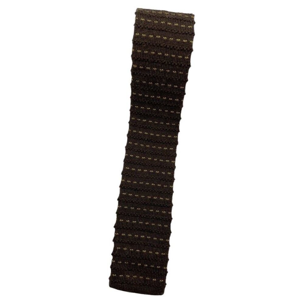 PANCALDI Men’s 100% Wool Knit Necktie LUXURY Tie Brown Geometric W:2.2" EUC